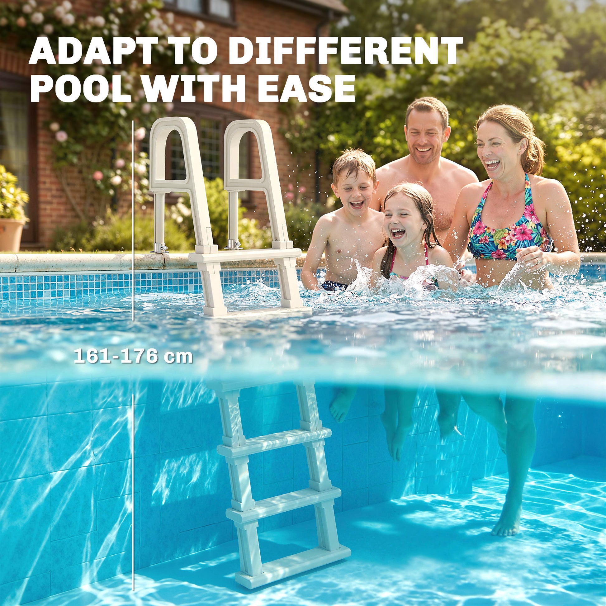 Swimming Pool Ladder, 63.4"-69.3" Adjustable 5-Step Pool Stairs with Handrails, Non-Slip Steps, Load Capacity 300 lb