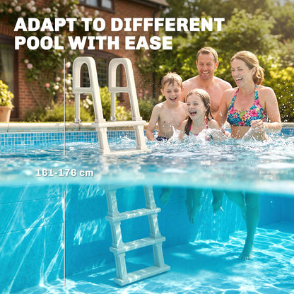 Swimming Pool Ladder, 63.4"-69.3" Adjustable 5-Step Pool Stairs with Handrails, Non-Slip Steps, Load Capacity 300 lb