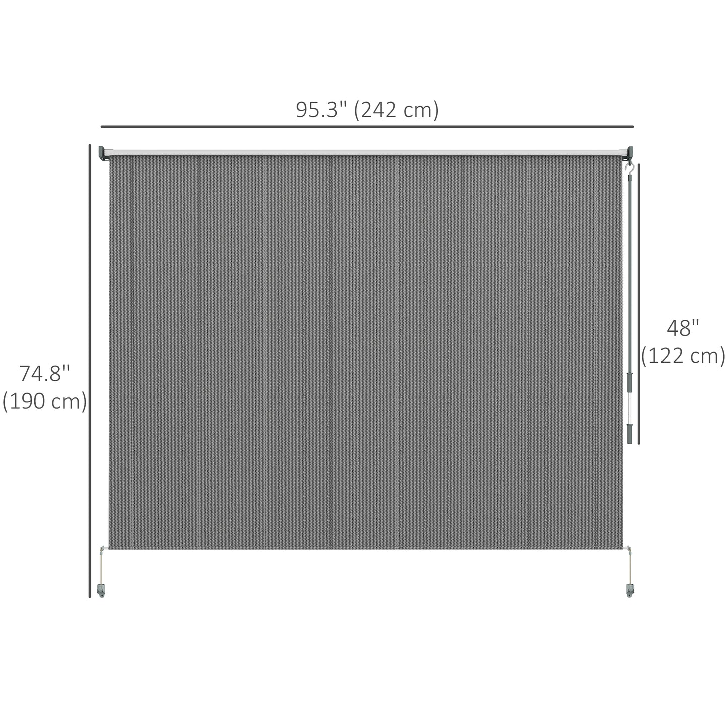 8' x 6' Patio Door Blinds, Outdoor Roller Shades, Cordless Roll Up Shade for Porch Gazebo, Dark Grey
