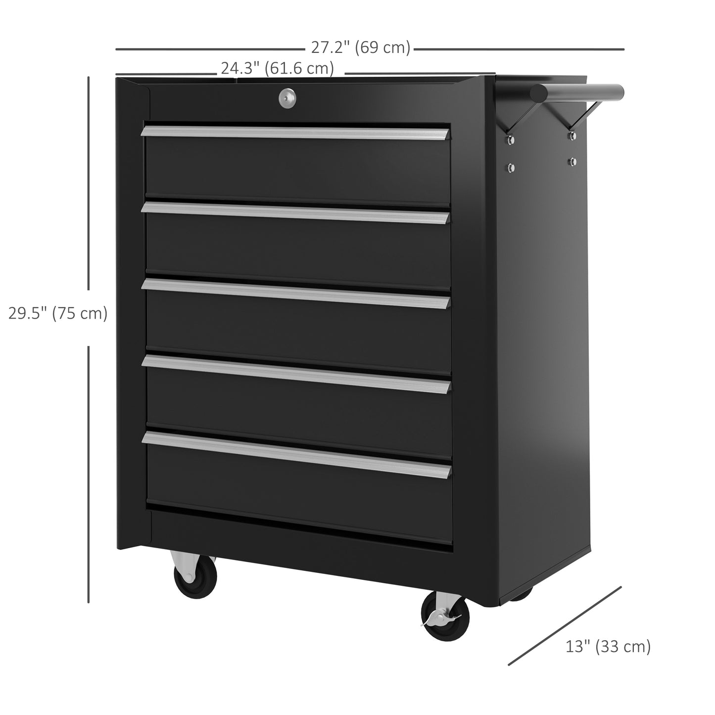 Rolling Tool Chest, 5-Drawer Lockable Tool Cabinet with 4 Wheels, Handle, Toolbox Storage Organizer for Garage, Workshop, Repair Shop, Black