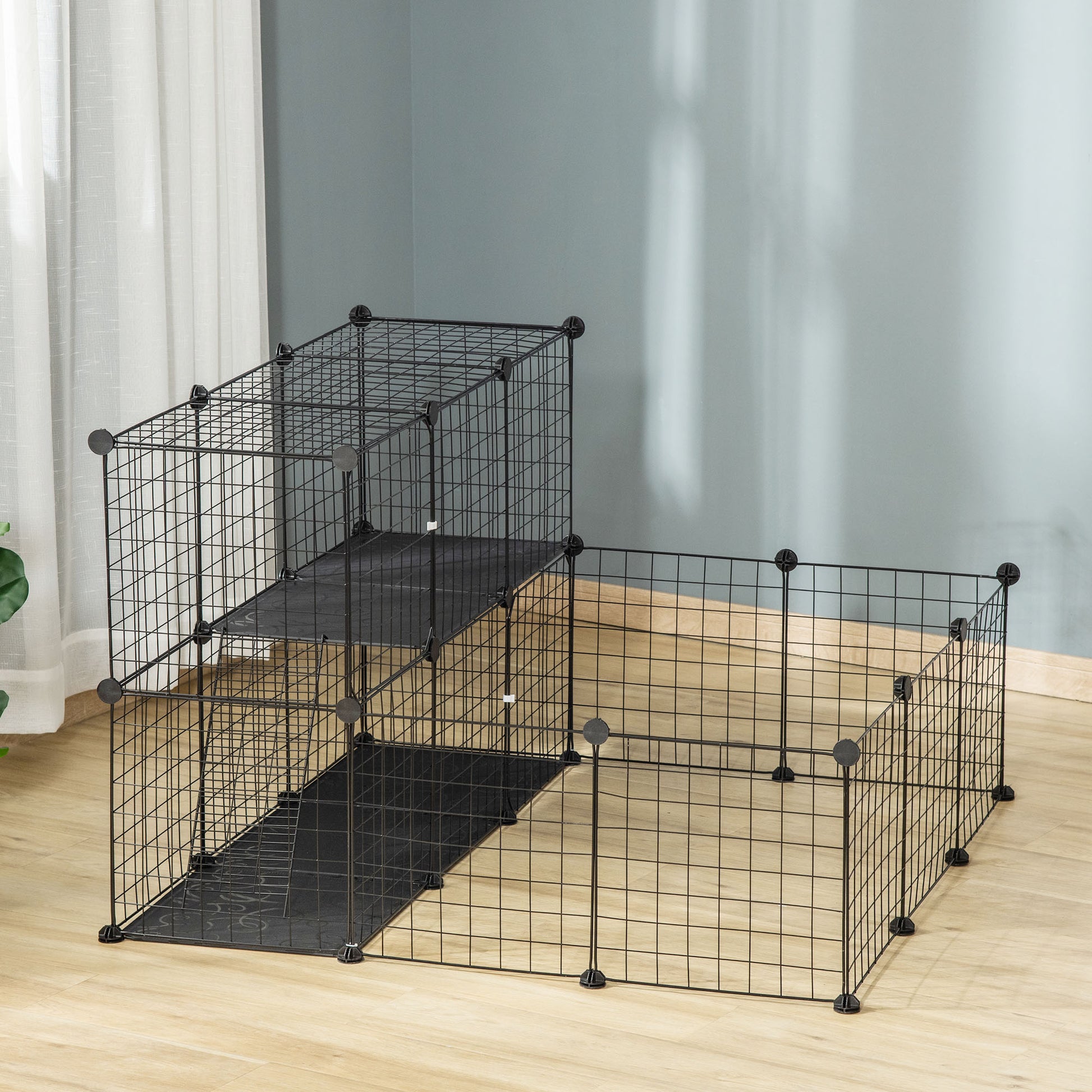 Small Animal Cage Rabbit Cage with Door, Guinea Pig Playpen, Small Animal Fence for Bunny, Chinchilla, Freret, Chinchilla, Indoor and Outdoor Use, Total 31 Panels, 41.3" x 41.3" x 27.6"