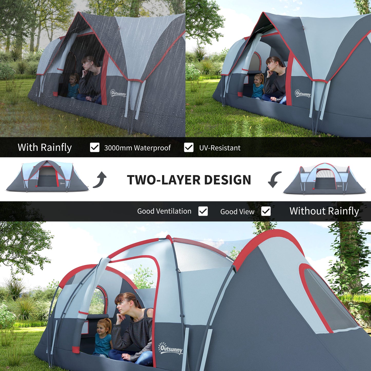 5-6 Person Family Tent, Outdoor Camping Tent with Lighting Hook, Carrying Bag for Camping, Hiking and Travelling, Grey