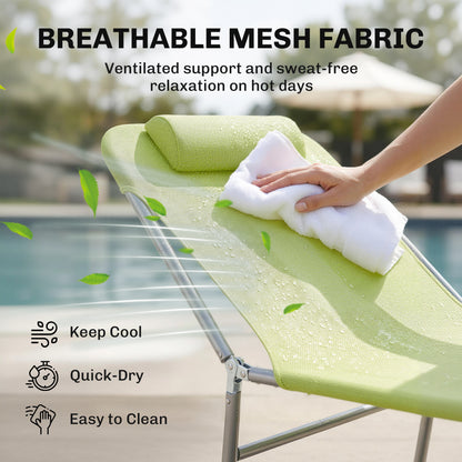 Outdoor Lounge Chair, Portable Adjustable Reclining Seat Folding Chaise Lounge Patio Camping Beach Tanning Chair Bed with Pillow, Light Green