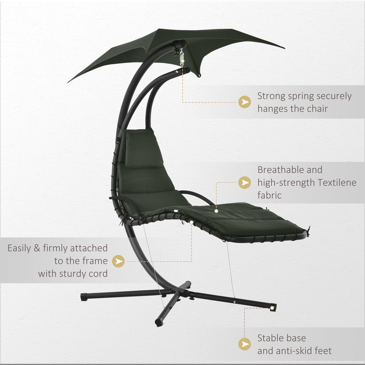 Outdoor Hammock Chair with Stand, Floating Chaise Lounge Chair with Soft Padded Cushion, Hanging Hammock Swing Reclining Seat with Canopy Umbrella, Charcoal Grey
