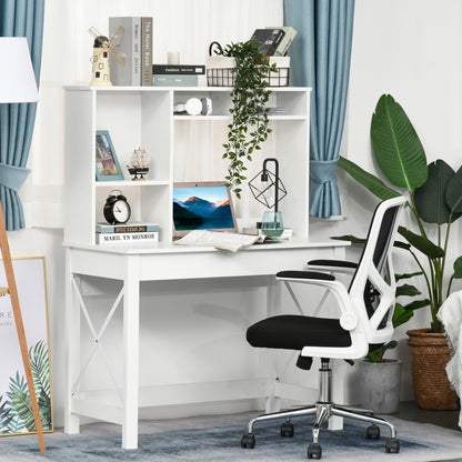 Computer Desk with Hutch, Home Office Table with Storage Shelves and Open Compartments for Writing, Work, White