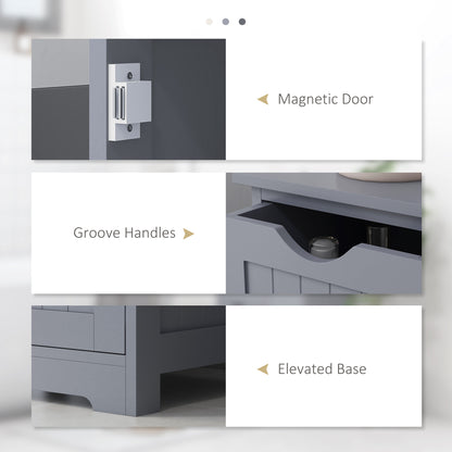Bathroom Storage Cabinet, Floor Cabinet with Adjustable Shelf and 4 Drawers, Side Cabinet for Washroom, Grey
