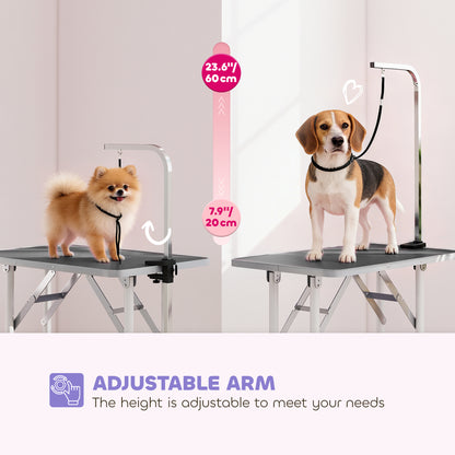 Foldable Pet Grooming Table for Dogs Cats with Adjustable Arm, Non-slip Surface, Black