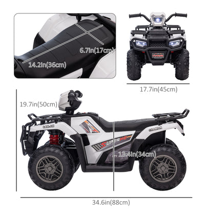 Aosom 12V Kids ATV Quad, 4 Wheeler Battery Powered Electric Vehicle with Music MP3, Headlights, High Low Speed, Treaded Tires, for Boys and Girls Ages 37-60 Months, White