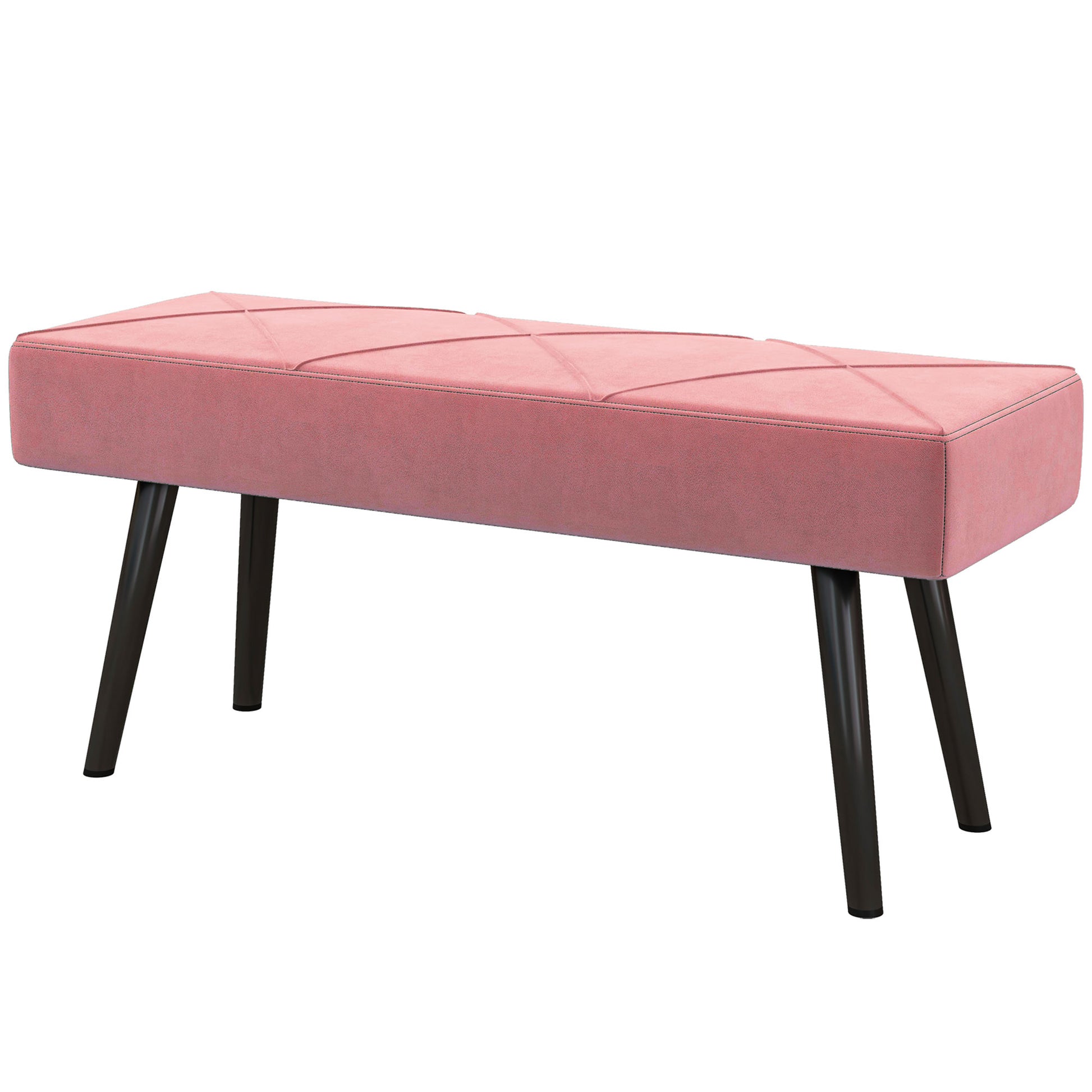 39 Inches Upholstered Bedroom Bench, Modern End of Bed Bench with Steel Legs, Pink