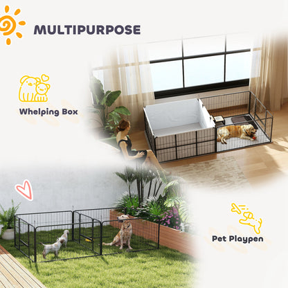 7 Panel Dog Whelping Box Convertible DIY Pet Playpen with Washable Pee Pads, 600D Oxford Fabric, 96" x 48" x 24"