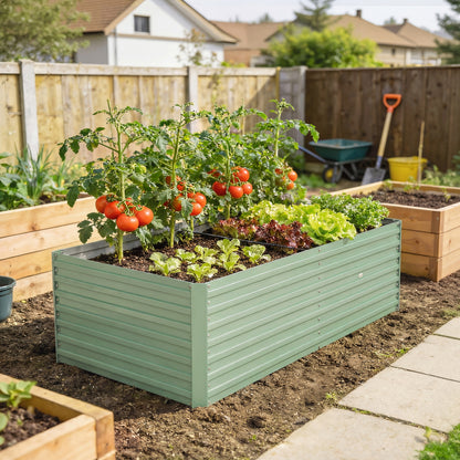 5' x 3' x 2' Raised Garden Bed, Galvanized Planter Box for Growing Flowers, Herbs and Vegetables, Light Green