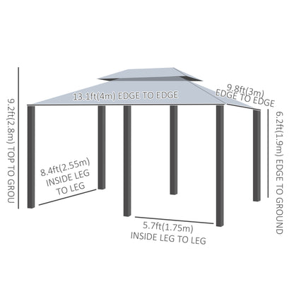 13'L x 10'W x 8.7'H Patio Gazebo Outdoor 2-Tiers Garden Canopy Yard Sunshade Shelter with Curtains, Grey