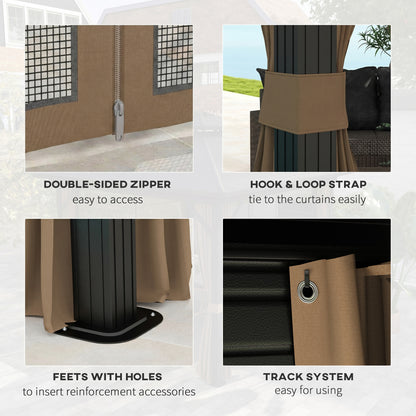 10' x 10' Hardtop Gazebo, Sun Shelter with Double Tier Metal Roof, Mosquito Netting, and Hanging Hook, Dark Brown