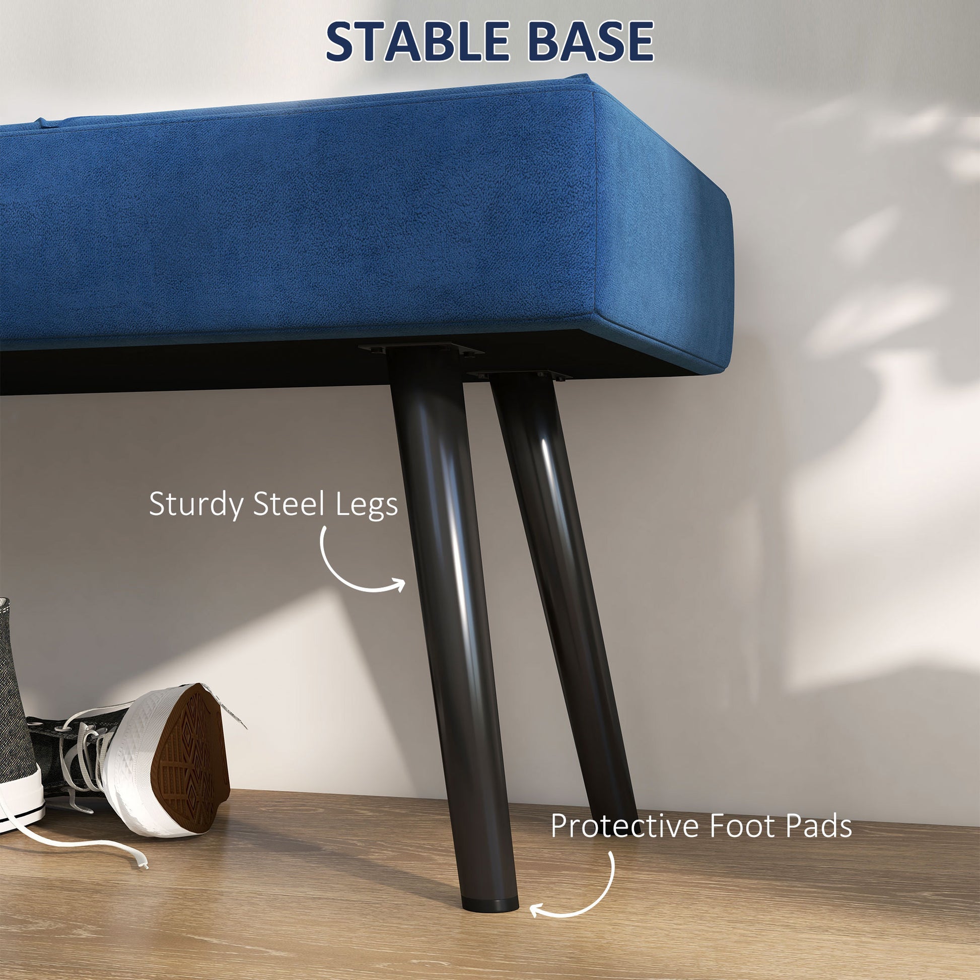 39 Inches Upholstered Bedroom Bench, Modern End of Bed Bench with Steel Legs, Dark Blue