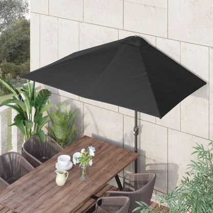 8ft Half Round Umbrella Outdoor Balcony Parasol Patio Garden Outdoor Window Sun Shade w/ 5 Ribs