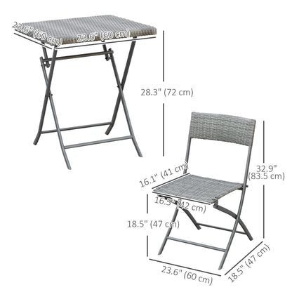 3-Piece Outdoor Folding Rattan Bistro Set, Grey