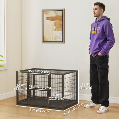 37 Inch Heavy Duty Dog Crate, Large Metal Dog Kennel with Removable Tray, 3 Doors and Secure Lock