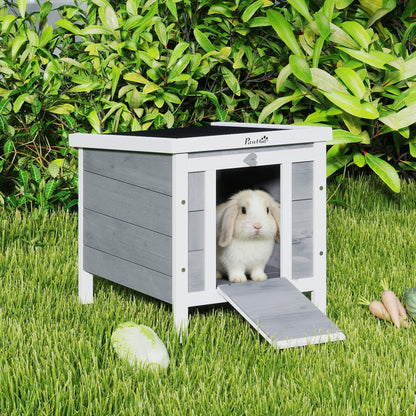 Wooden Rabbit Hutch, Bunny Cage with Waterproof & Openable Asphalt Roof, Outdoor Cat House Guinea Pig Cage Duck Shelter, Indoor Outdoor Use, 20" x 16.5" x 17", Grey