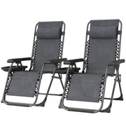 Zero Gravity Chair Set of 2, Folding Reclining Outdoor Lounge Chair with Cup Holder, Headrest, Dark Grey