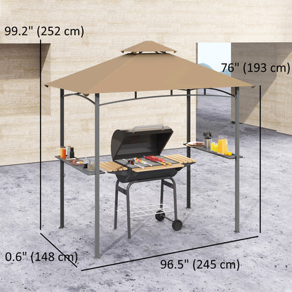 8' x 5' BBQ Grill Gazebo Tent with Double Tiered Canopy for Outdoor Sun Shade, Khaki