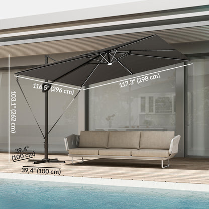 10 x 9.7 ft Offset Cantilever Patio Umbrella with Lights, Wind Rope, UPF50+ Outdoor Cantilever Parasol, Dark Grey