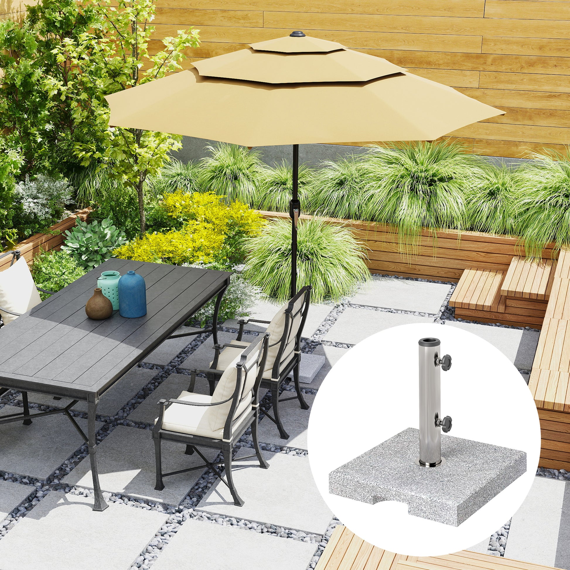 46 lbs Granite Square Patio Umbrella Base, Outdoor Umbrella Stand with Handles 2 Adjustable Knobs, Heavy Duty Patio Umbrella Stand for Garden Deck Poolside, Grey