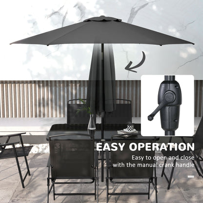 8 Piece Patio Set with Umbrella, 6 Folding Chairs, Rectangle Table, Outdoor Dining Set for 6 with Mesh Seat, Black