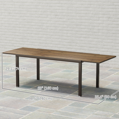 63"-94.5" Extendable Patio Dining Table for 6-8 Person, Outdoor Dining Table with Aluminium Edging, Steel Frame, Brown