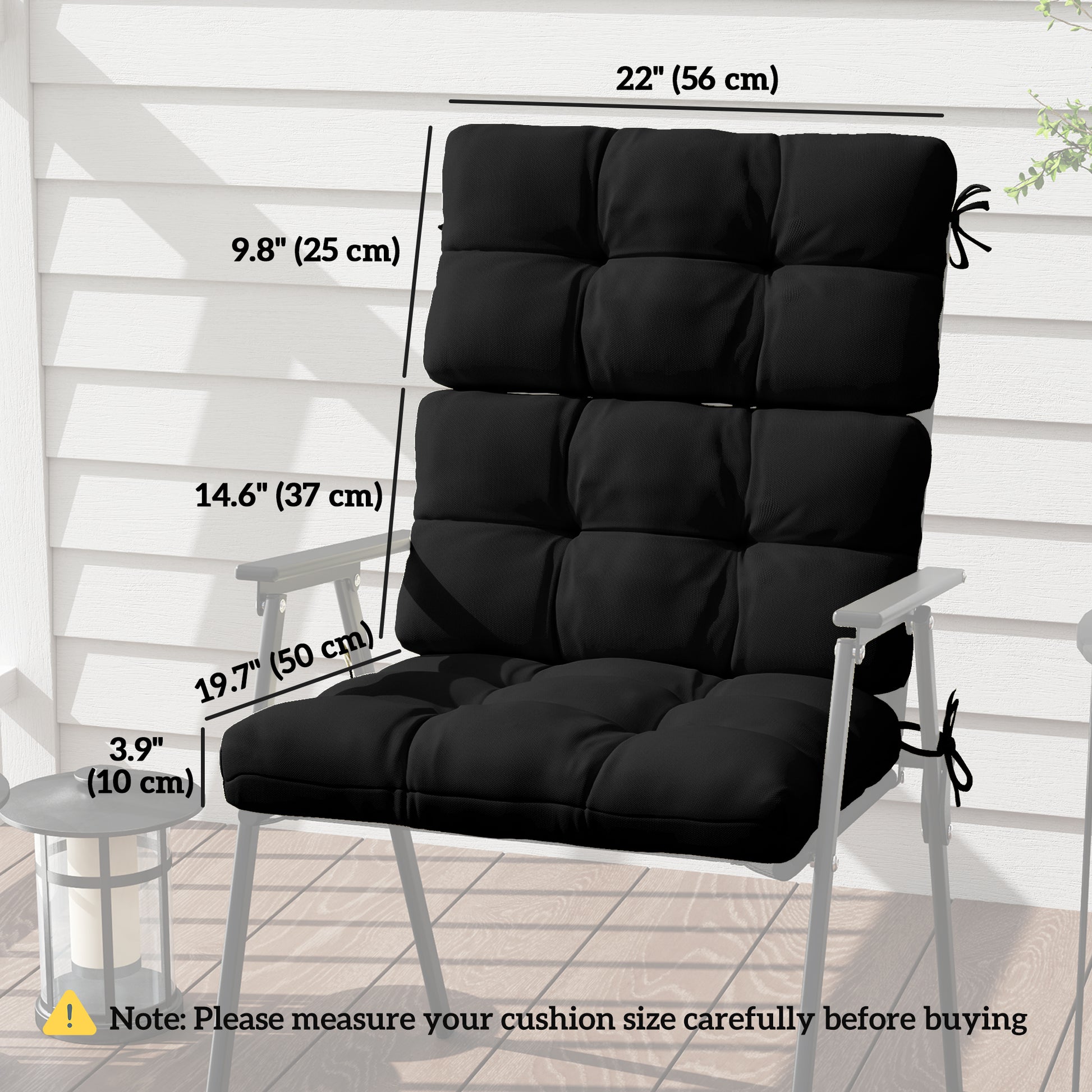 2-Piece Back Seat Cushion Replacement, Outdoor Patio Chair Cushions Set with Ties, Button Tufted, Black