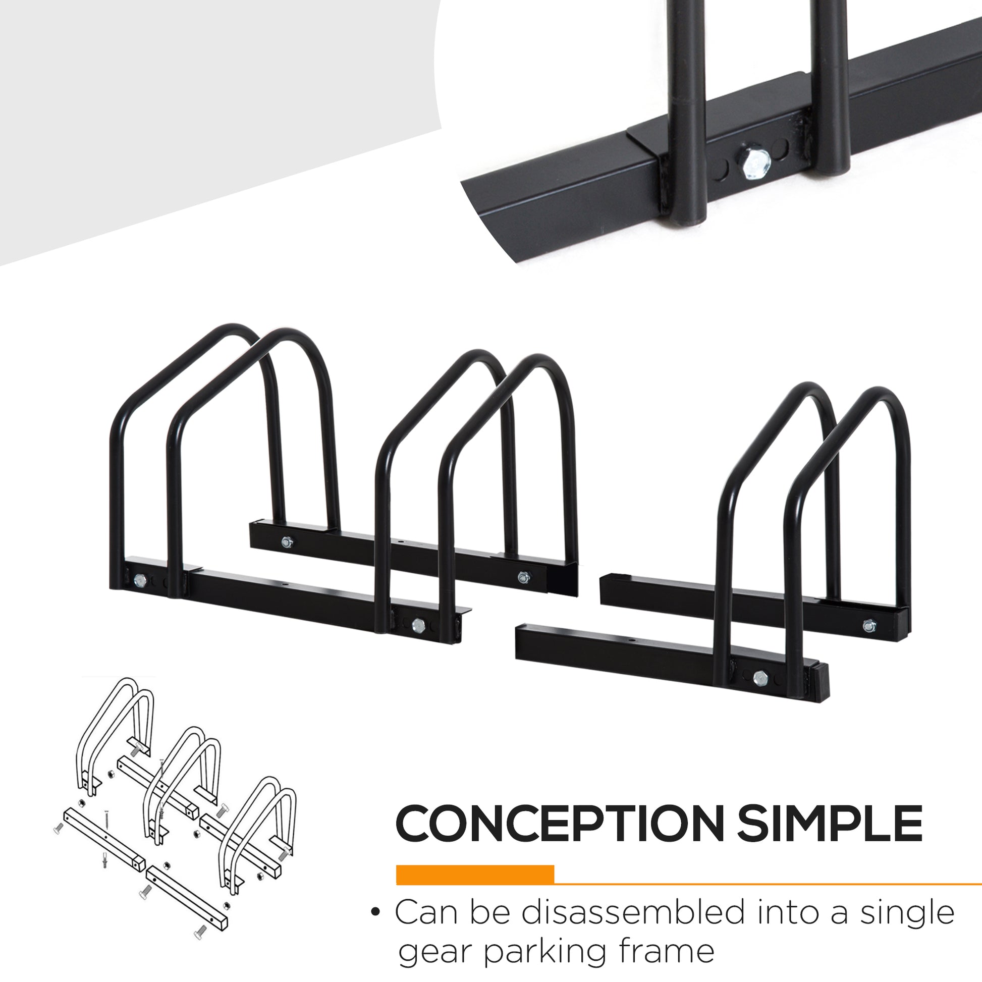 3-Bike Bicycle Floor Parking Rack Cycling Storage Stand Ground Mount Garage Organizer for Indoor and Outdoor Use Black