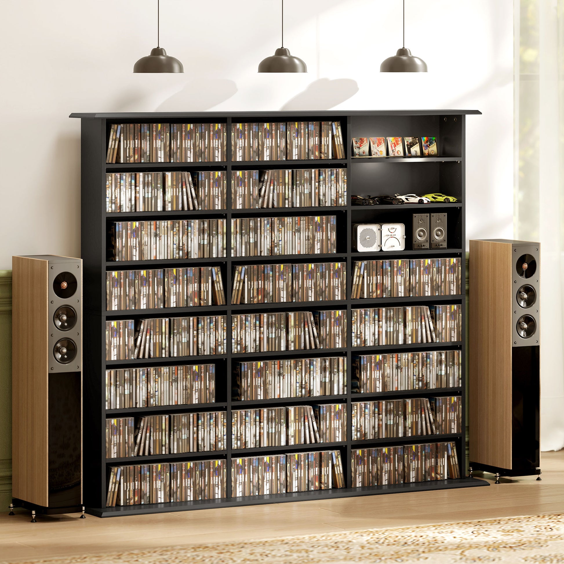 Media Storage Cabinet, 8-Tier DVD Shelf with 18 Adjustable Shelves, Holds 1032 CDs, 594 DVDs or Blu-rays, Black