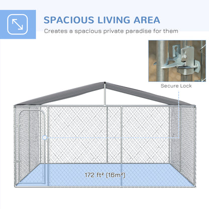 Dog Kennel Outdoor, Heavy Duty Playpen with Secure Lock, Cover, for Backyard & Patio, 13.1' x 13.1' x 7.5'
