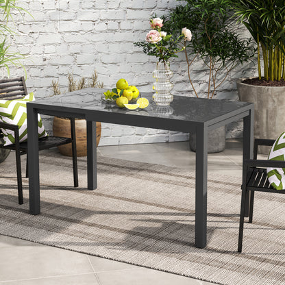Extendable Patio Dining Table, 33.5"-49.2" Adjustable Outdoor Dining Table for 4-6 Person, with Tempered Glass Top, Metal Frame, for Lawn, Garden, Dark Grey