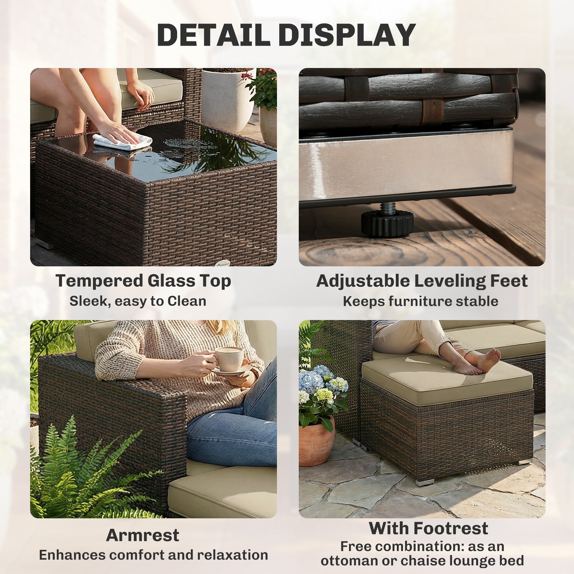 3 Pieces Patio Furniture Set with Cushions, Outdoor PE Rattan Wicker Conversation Corner Sofa Set, Khaki