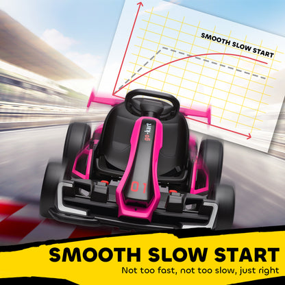 Aosom 24V Electric Go Kart, Battery Powered Kids Drift Kart with Adjustable Seat, Seat Belt, Horn, Music, Light, Pink
