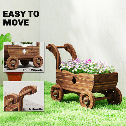 Wagon Flower Planter Cart with Wheels, Garden Wagon with Handle for Outdoor Patio Yard, Carbonized