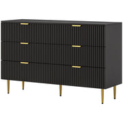 Modern Chest of Drawers 6 Drawer Dresser for Bedroom with Gold Legs and Handles, Black