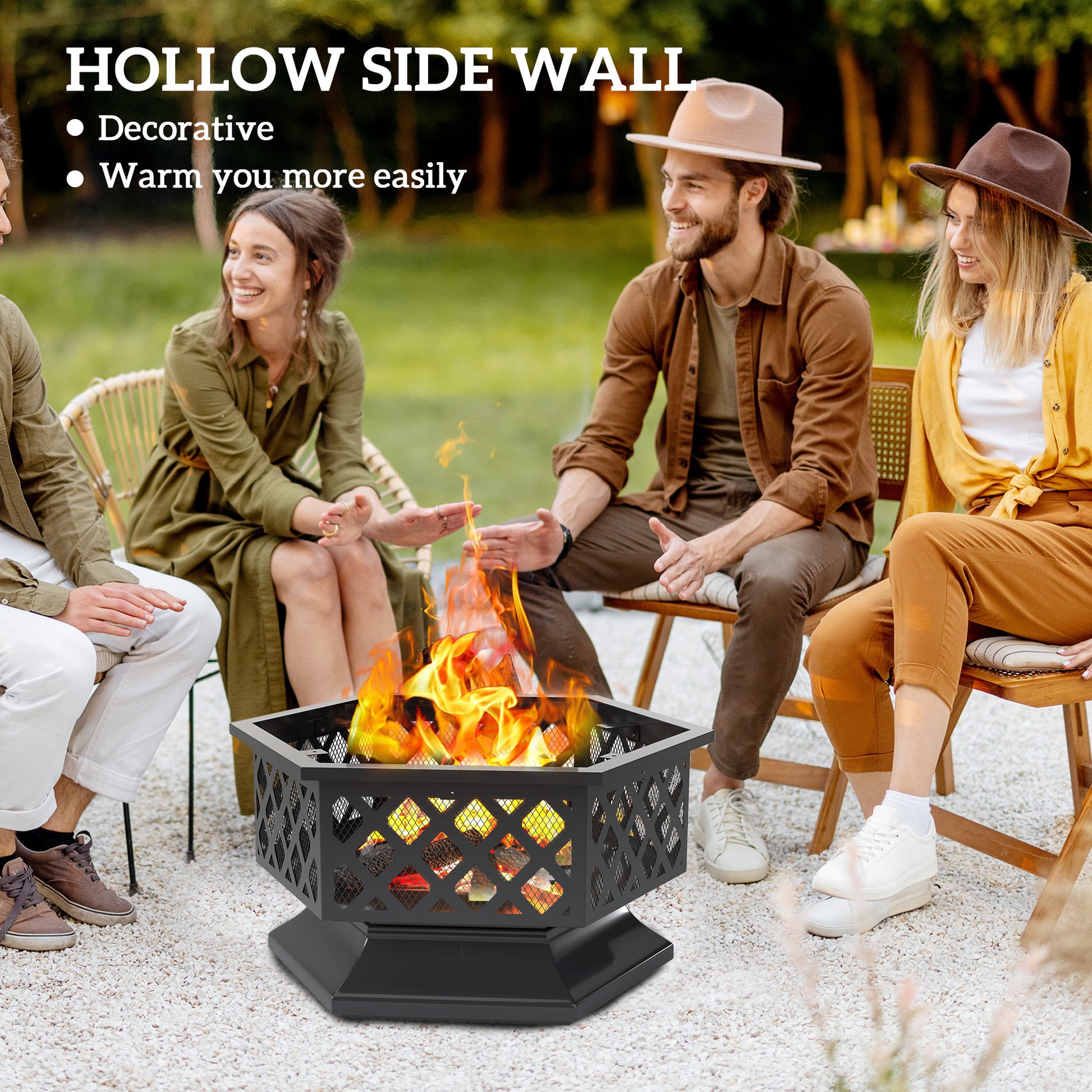 28" Outdoor Fire Pit Wood Burning Firepit with BBQ Grill, Spark Screen, Poker for Patio Backyard Camping Picnic Bonfire