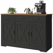 Sideboard Buffet Cabinet, 43" Farmhouse Kitchen Cabinet with 3 Barn Doors, 2 Drawers, 2 Adjustable Shelves, Black