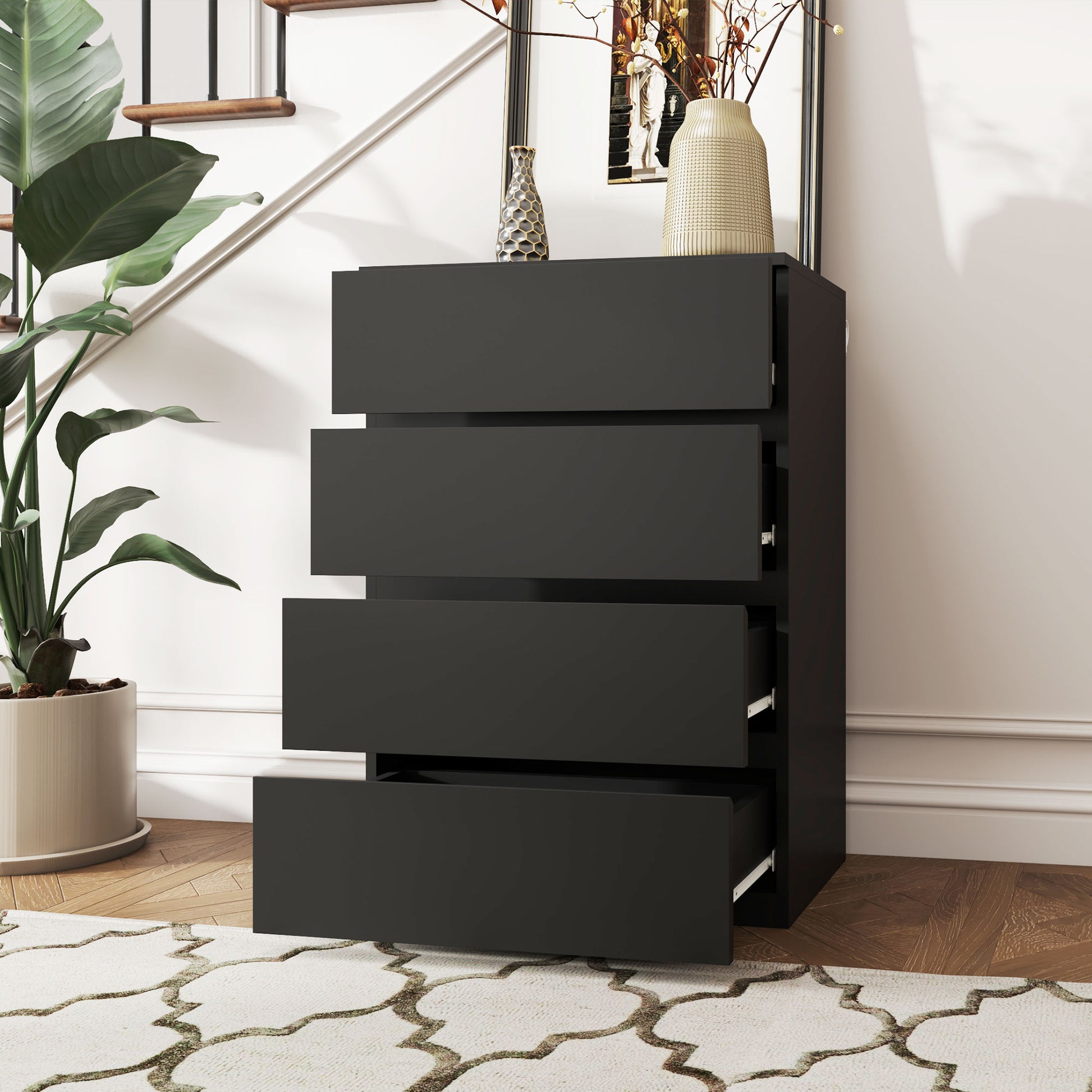 4 Drawer Chest Storage Cupboard Freestanding Drawer Unit, Black