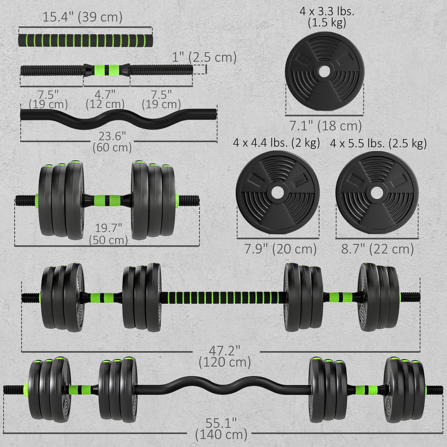 Soozier Adjustable Dumbbell Set, 3 in 1 Weights Dumbbells Set for Home Gym, 55lb Free Weights with Connector and Non-Slip Grip