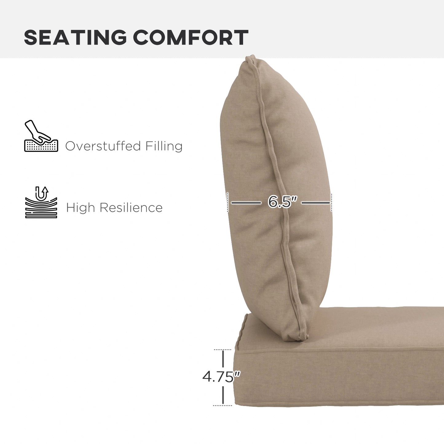 4-Piece Seat Cushion Pillows Replacement, Patio Chair Cushions Set with Back for Indoor Outdoor, Beige