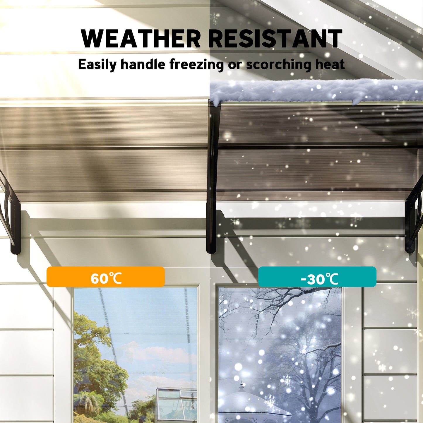 Window Awning Door Canopy, Polycarbonate Front Door Outdoor Patio Cover, Sun Shelter, Hollow Sheet for UV, Rain, Snow and Sunlight Protection, Brown, 40" x 80"