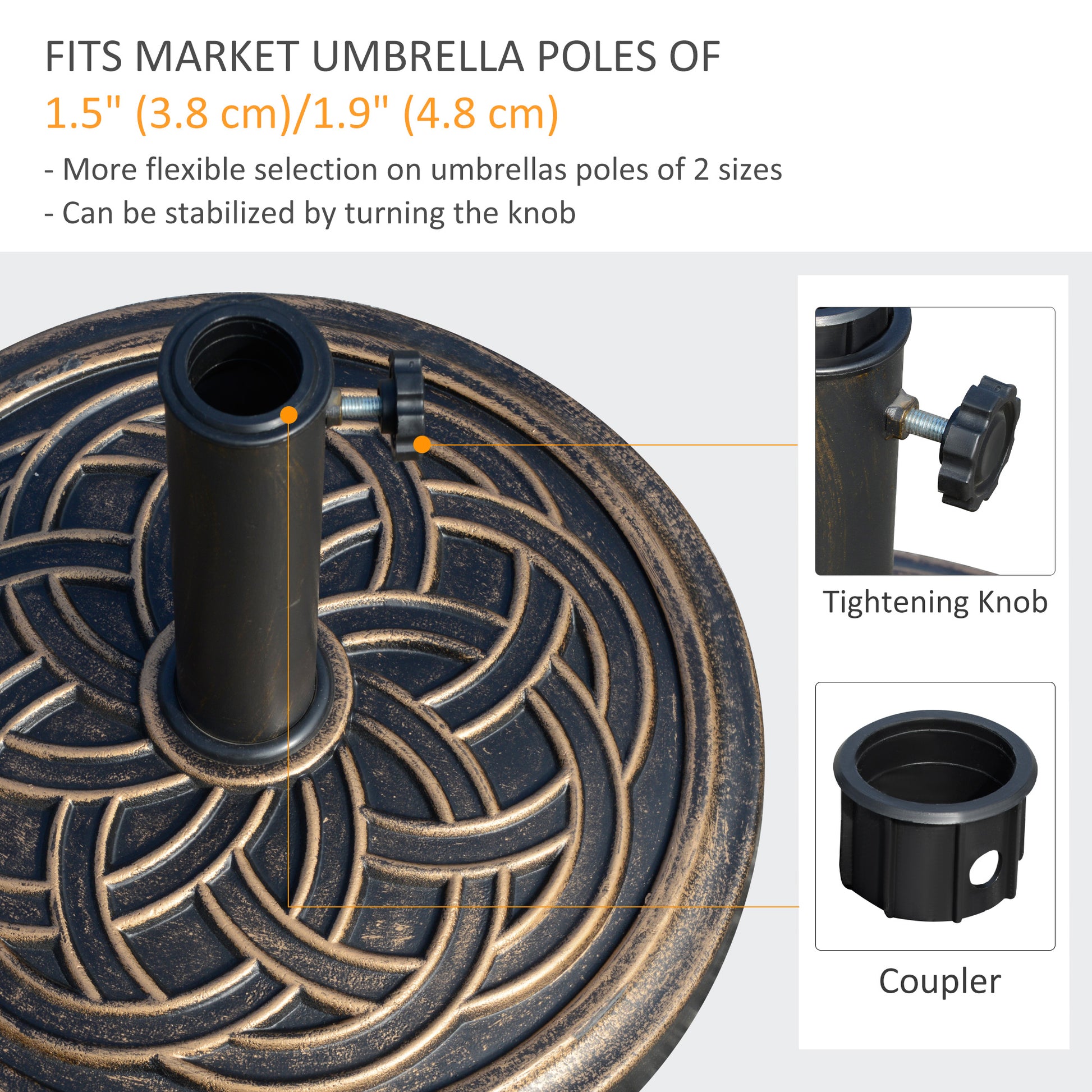 25 lb Heavy Duty Patio Umbrella Base, Round Market Umbrella Stand for Outdoor, Deck, Backyard, Garden, Bronze