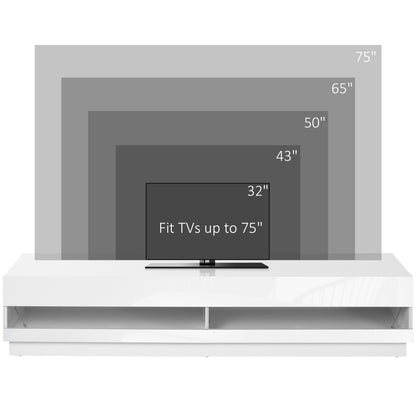 Lighted TV Stand for TVs up to 75", TV Cabinet with Storage for Living Room, High Gloss White