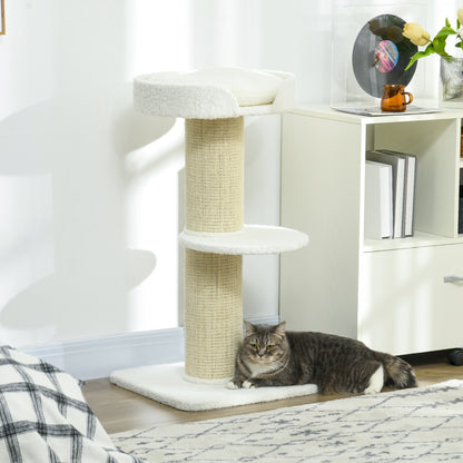 Cat Tree Kitty Tower with Sisal Mat Scratching Post, Cat Bed, Cushion, Perch, 18" x 18" x 36", Cream White