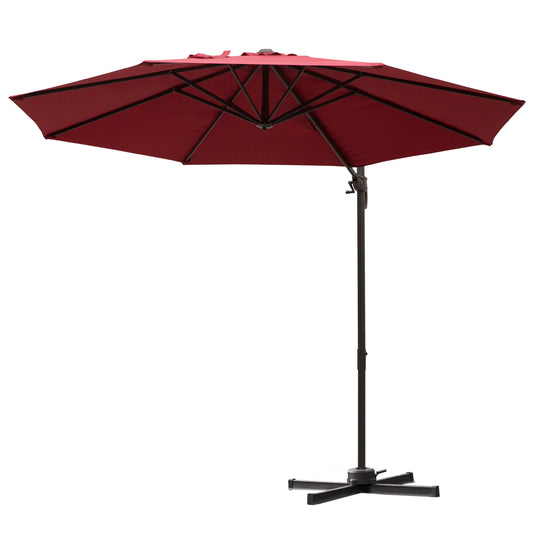 10ft Cantilever Patio Umbrella with 360° Rotation, Crank & Cross Base for Garden Deck Pool Backyard, Wine Red
