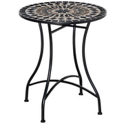 Mosaic Patio Table, Round Coffee Table with Metal Frame, Garden Furniture for Outdoor, Poolside, Black