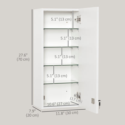 Wall Mount Medicine Cabinet, 5-tier Lockable Bathroom Cabinet with 2 Keys and Adjustable Shelves, White