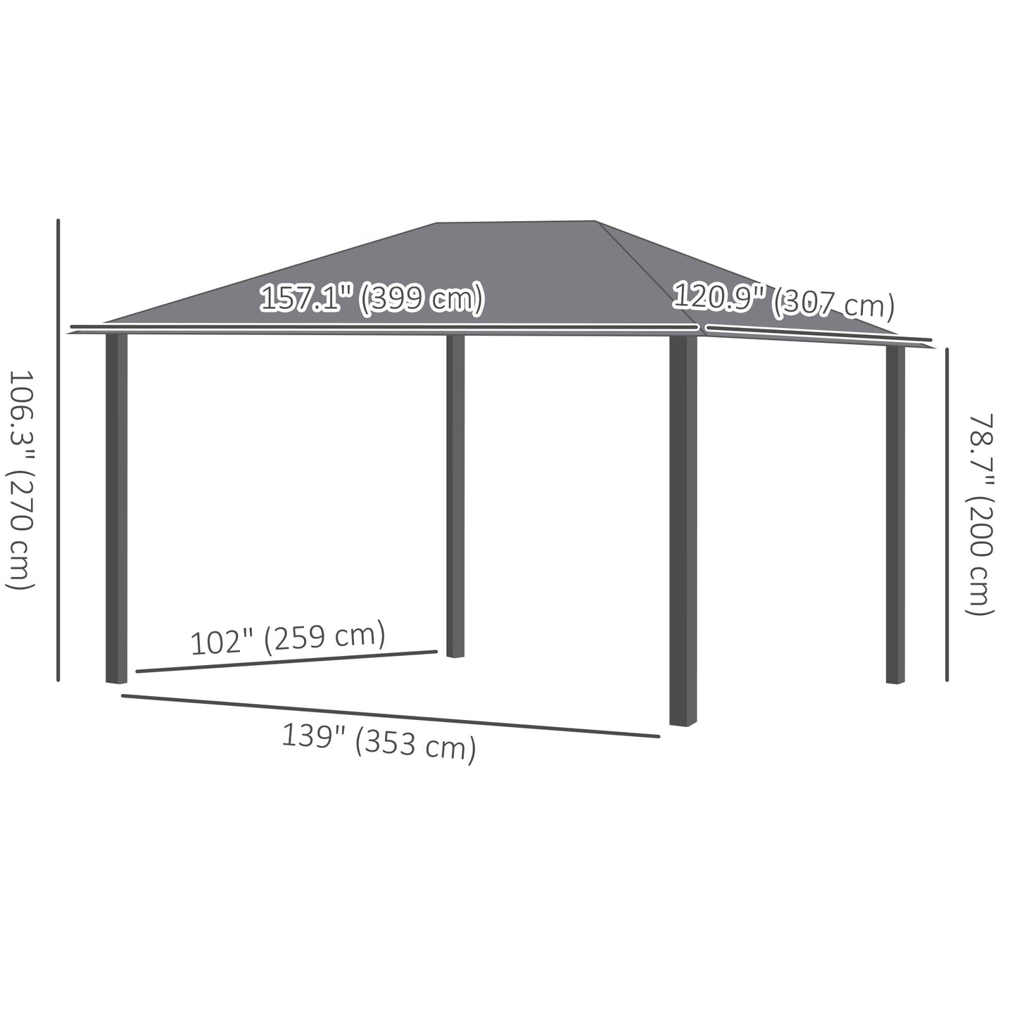 13' x 10' Hardtop Gazebo with Netting Sidewalls and Curtains, Galvanized Steel Outdoor Gazebo Canopy for Garden